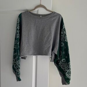 Free People Gray and Green Patterned Crop Top